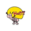 Cute pink cartoon insect enamel pin with Happy text on yellow circle background - Happy Ant