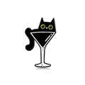 Süße schwarze Katze Emaille-Anstecknadel im Cocktailglas-Design mit gelben Augen und Finish - Schwarze Katze Martini Glas Stil