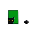 Rechthoekige emaille speld met zwarte kat op groene achtergrond en sluiting - Kattenkop Linksonder Stijl (CZ0204-1)