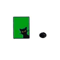 Emaille speld van een zwarte kat op groene achtergrond met vlindersluiting achter - Kattenkop Rechtsonder Stijl (CZ0204-2)