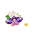 Spilla vintage in smalto con farfalla viola, luna dorata e motivi floreali - Falena Viola