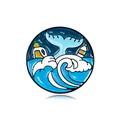 Broche ronde émaillée écologique avec motif de queue de baleine et vagues de l'océan - Style Queue de Baleine Bouteille Déchet(CZ0119-3)