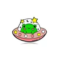 Pin de esmalte de rana en OVNI rosa con estrellas y luna sobre fondo blanco neutro - Estilo Rana en UFO (CZ0296-3)