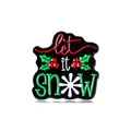 Christmas enamel brooch featuring Let it snow artistic lettering and holly berry design - LET IT SNOW