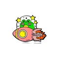Lindo pin de rana verde en un cohete rosa de esmalte con pequeñas estrellas amarillas - Estilo Rana en Cohete (CZ0296-1)