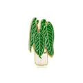 Macro shot of potted plant enamel brooch with green leaf detail and white ribbed pot - Thriving Leafy Potted Style (CZ0317-1)
