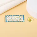Golden rectangular metal pin with Chinese poem calligraphy and blue pattern - Blue Motif Rectangular Style (CZ0314)