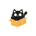 Pin's chat noir mignon dans un carton orange pour décoration de sacs et habits - Style Chat Noir Blotti Dans Boîte (CZ0431-3)