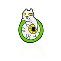 Spilla smaltata con gatto bianco e grande occhio verde, accessorio dallo stile eccentrico - Gatto con Occhio (C635)