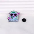 Detailed close-up of Earth enamel pin with UNIVERSE text and rubber butterfly back - Cz0406-3