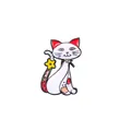 Cute white cartoon cat enamel brooch pin with red ears and yellow star detail - White Cat Style (DW0717-2)