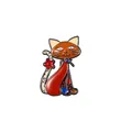 Cartoon orange enamel cat brooch with floral details and artistic hand-painted style - Orange Cat Style (DW0717-4)