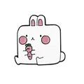 Broche carrée en émail avec un lapin blanc tenant une carotte rose mignonne - Style Lapin tenant une carotte (C605)