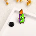 Macro view of cartoon panda knife enamel pin with purple and green contrast colors - Cz0529-1