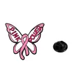 Pink ribbon butterfly lapel pin with Pink Power text and a black rubber clutch back - Butterfly Ribbon Style (CZ0496-3)