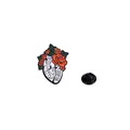 Enamel heart and rose pin badge with Heart Blood text and a butterfly clutch - Red Rose Heart Style (C2542-3)