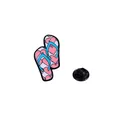 Cute flip-flop enamel pin with pink heart pattern and blue straps for summer vibes - Heart Flip Flops Style (CZ0481-4)