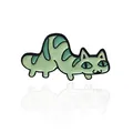 Cartoon green striped cat enamel pin badge with a glossy finish and wavy design - C1920
