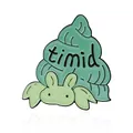 Cute green enamel pin featuring a timid bunny crab creature hiding in a seashell - Timid Hermit Rabbit Style (C1921)