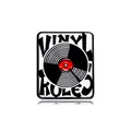 Vue détaillée de la broche carrée en émail avec disque vinyle et motif Vinyl Rules - Disque Carré Vinyl Rules(CZ0491-1)