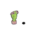 Lustige Cartoon-Kaktus-Emaille-Anstecknadel mit grünem Pflanzendesign und gestreiftem Topf - Anthropomorpher Rot Weißer Streifen Topf Kaktus (CZ0436-2)