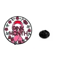 Pink ribbon breast cancer awareness enamel pin with floral design and back butterfly clutch - Circular Floral Style (CZ0496-2)