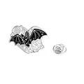Gothic bat and heart enamel brooch pin in silver and black finish with butterfly clasp - Rose Heart Bat Style (CZ0486-3)