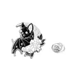 Black bat enamel pin with white crescent moon and stars on a white background - Moon Flower Bat Style (CZ0486-4)