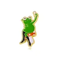 Cute green frog pin on mushroom taking a selfie in durable gold enamel finish - Frog Taking Selfie on Mushroom (CZ0470-3)