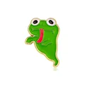 Funny green cartoon frog enamel brooch pin with red tongue and gold-tone metal edges - Ghost Frog Sticking Out Tongue (CZ0470-4)