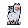 Λεπτομέρεια καρφίτσας αλπακά με κείμενο Kiss My Alpacass σε λευκό φόντο - Χιουμοριστικό Στυλ Πλάγιο Λάμα (QHXZ4245)