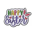 Detail of Happy Easter enamel pin with pink rabbit ears and colorful lettering - Colorful HAPPY Easter Style (QHXZ4268)