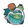 Détail du pin's émaillé grenouille en bouteille avec fleurs de lotus et détails de lune - Style Bouteille Trois Grenouilles Nuit Étoilée (QHXZ4257)