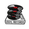 Enamel vinyl records pin with white turntable base and stack of black records - Stacked Vinyl Records Style (CZ0491-4)