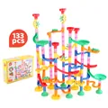 133-piece DIY marble run building blocks set with colorful catapult slide tubes - 133 Pieces Style