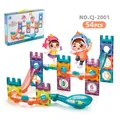DIY magnetic building blocks set with 54 pieces featuring marble run and animal figures - Model CJ-2001