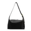 Minimalist black leather hobo tote bag with adjustable shoulder strap and gold hardware - Large / Black