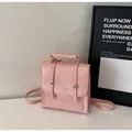 Pink PU leather vintage style backpack with gold metal buckles and MIRAICHI logo - No Pendant / Pink