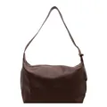 Minimalist deep brown tote bag in synthetic leather with golden adjustable buckle - Large / Brown
