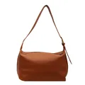 Minimalist caramel brown leather tote bag with adjustable shoulder strap and matte finish - Large / Yellow
