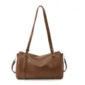 Retro dunkelbraune Boston-Schultertasche aus poliertem Kunstleder mit Trageriemen - Braun