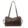 Retro dunkelbraune zylindrische Boston Schultertasche aus strukturiertem Kunstleder - Braun