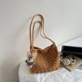 Brown fuzzy teddy tote bag with thin leather straps and a cute bear keychain accessory - Yellow with Pendant