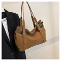Brown soft leather tote bag with silver buckles and large capacity for daily use - Brown No Pendant