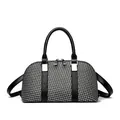 Minimalist grey and black woven crossbody bag with black leather handles and silver hardware - Black