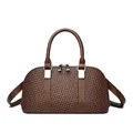 Classic dark brown woven pillow handbag with smooth handles and silver hardware - Dark Brown