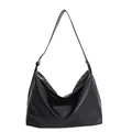 Große schwarze matte Kunstleder-Schultertasche mit verstellbarem Riemen - Schwarz