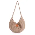 Minimalistische beige Strick-Schultertasche im Hobo-Stil mit Leder-Detail - Khaki