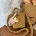 Ginger yellow plush bucket bag with fuzzy texture and cute flower charm detail - No Pendant / Yellow