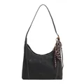 Bolso hobo negro de ante con costuras en contraste y colgantes para el uso diario - Bolsa Individual / Negro